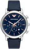 Emporio Armani Men Chronograph Quartz Watch with Leather Strap Blue