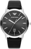 Emporio Armani Watch for Men, Quartz Three Hand Date Movement and 43mm Case Size with Leather Strap