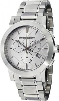 Burberry Men Unisex Women Watch The City Luxury Round Stainless Steel Chronograph Silver Date Dial 42mm BU9350, Silver, Chronograph