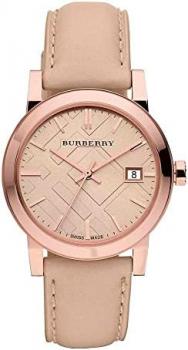 BURBERRY BU9014 Mens Grey Leather Strap Wrist Watch, Strap