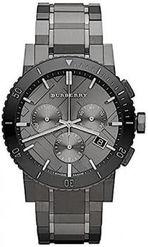 Swiss Burberry Luxury Chronograph Watch Men Unisex The City Ion-Plated Gunmetal Date Dial Ceramic Bezel BU9381, Black, Chronograph