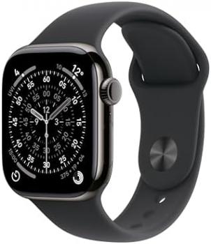 Apple Watch Series 11 GPS + Cellular 42mm Smartwatch with Slate Titanium Case with Black Sport Band M/L. Sleep Score, Fitness Tracker, Health Monitoring, Always-On Display, Water Resistant