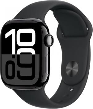Apple Watch Series 10 (GPS, 42MM) Jet Black Aluminum Case with Black Sport Band, S/M (Renewed)