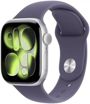 Apple Watch Series 11 GPS + Cellular 42mm Smartwatch with Silver Aluminium Case with Purple Fog Sport Band M/L. Sleep Score, Fitness Tracker, Health Monitoring, Always-On Display, Water Resistant