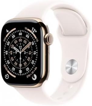 Apple Watch Series 11 GPS + Cellular 42mm Smartwatch with Gold Titanium Case with Light Blush Sport Band S/M. Sleep Score, Fitness Tracker, Health Monitoring, Always-On Display, Water Resistant