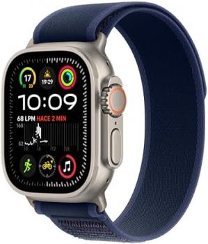 Apple Watch Ultra 2 [GPS + Cellular, 49mm] Natural Titanium Case with Blue Trail Loop Strap, M/L (Renewed)
