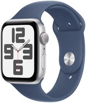 Apple Watch SE (2nd Gen) [GPS, 44mm] - Silver Aluminum Case with Denim Sport Band - S/M (Renewed)