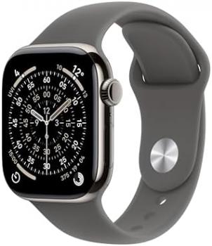 Apple Watch Series 11 GPS + Cellular 42mm Smartwatch with Natural Titanium Case with Stone Grey Sport Band M/L. Sleep Score, Fitness Tracker, Health Monitoring, Always-On Display, Water Resistant