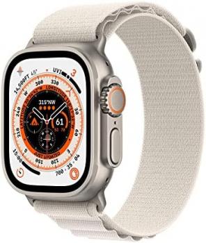 Apple Watch Ultra (GPS + Cellular, 49mm) Titanium Case with Starlight Alpine Loop - Medium(Renewed)
