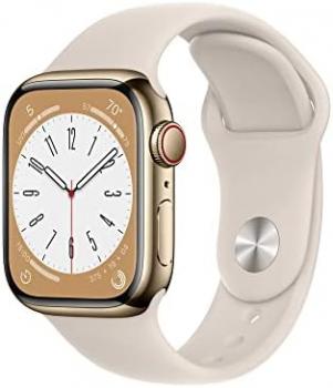 Apple Watch Series 8 (GPS + Cellular, 41mm) - Gold Stainless Steel Case with Starlight Sport Band (Renewed)
