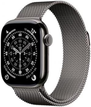 Apple Watch Series 11 GPS + Cellular 42mm Smartwatch with Slate Titanium Case with Slate Milanese Loop. Sleep Score, Fitness Tracker, Health Monitoring, Always-On Display, Water Resistant