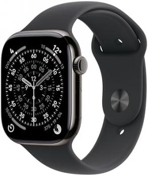 Apple Watch Series 11 GPS + Cellular 46mm Smartwatch with Slate Titanium Case with Black Sport Band S/M. Sleep Score, Fitness Tracker, Health Monitoring, Always-On Display, Water Resistant