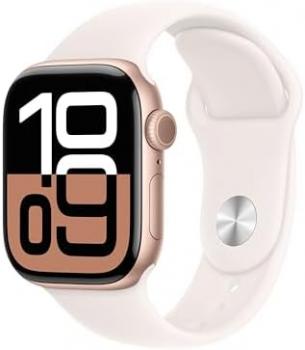 Apple Watch Series 10 GPS 42 mm Smartwatch with Rose Gold Aluminium Case with Light Blush Sport Band - S/M. Fitness Tracker, ECG App, Always-On Retina Display, Water Resistant (Renewed)