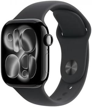 Apple Watch Series 11 GPS + Cellular 42mm Smartwatch with Jet Black Aluminium Case with Black Sport Band S/M. Sleep Score, Fitness Tracker, Health Monitoring, Always-On Display, Water Resistant