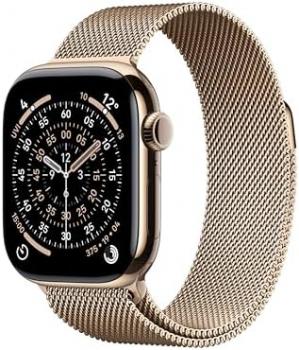 Apple Watch Series 11 GPS + Cellular 42mm Smartwatch with Gold Titanium Case with Gold Milanese Loop. Sleep Score, Fitness Tracker, Health Monitoring, Always-On Display, Water Resistant