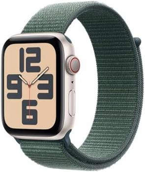 Apple Watch SE (2nd Gen) GPS+Cellular 44mm Smartwatch with Starlight Aluminium Case with Lake Green Sport Loop - One Size. Fitness & Sleep Trackers, Crash Detection, Heart Rate Monitor, Carbon Neutral