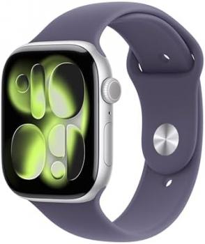 Apple Watch Series 11 GPS 46mm Smartwatch with Silver Aluminium Case with Purple Fog Sport Band S/M. Sleep Score, Fitness Tracker, Health Monitoring, Always-On Display, Water Resistant