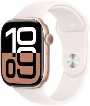 Apple Watch Series 10 GPS + Cellular 46 mm Smartwatch with Rose Gold Aluminium Case with Light Blush Sport Band - S/M. Fitness Tracker, ECG App, Always-On Retina Display, Water Resistant