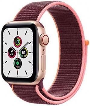 Apple Watch SE 2020 (GPS + Cellular, 44MM) Gold Aluminium Case with Plum Sport Loop (Renewed)