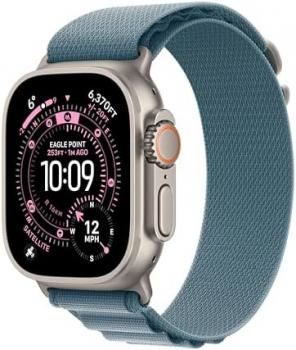 Apple Watch Ultra 3 GPS + Cellular 49mm Premium Running and Multisport Smartwatch with Rugged Natural Titanium Case with Light Blue Alpine Loop - Small. Advanced Health and Fitness Tracking