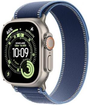 Apple Watch Ultra 3 GPS + Cellular 49mm Premium Running and Multisport Smartwatch with Rugged Natural Titanium Case with Blue/Bright Blue Trail Loop S/M. Advanced Health and Fitness Tracking