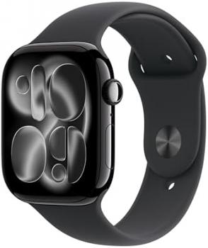 Apple Watch Series 11 GPS + Cellular 46mm Smartwatch with Jet Black Aluminium Case with Black Sport Band M/L. Sleep Score, Fitness Tracker, Health Monitoring, Always-On Display, Water Resistant