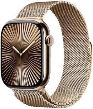 Apple Watch Series 10 GPS + Cellular 46 mm Smartwatch with Gold Titanium Case with Gold Milanese Loop - M/L. Fitness Tracker, ECG App, Always-On Retina Display, Carbon Neutral