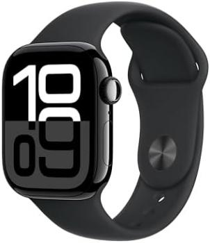 Apple Watch Series 10 [GPS, 42mm] - Jet Black Aluminum Case with Black Sport Band, M/L (Renewed)