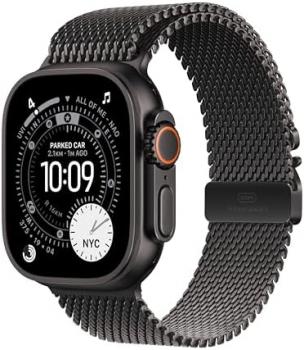 Apple Watch Ultra 3 GPS + Cellular 49mm Premium Running and Multisport Smartwatch with Rugged Black Titanium Case with Black Titanium Milanese Loop - Medium. Advanced Health and Fitness Tracking