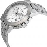 Burberry Men Unisex Women Watch The City Luxury Round Stainless Steel Chronograph Silver Date Dial 42mm BU9350, Silver, Chronograph