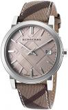 Burberry LUXURY Swiss Watch Unisex Womens Men The City Collection Smoke Check Authentic Leather Sunray Date Dial BU9029