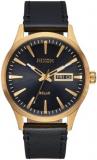 NIXON Sentry Solar A1347100m Water Resistant Stainless Steel Solar Powered Analog Watch (40 mm Watch Face, 2018 mm Custom Tapered Genuine Leather Band), All Gold Black, One Size, Sentry Solar