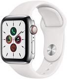 Apple Watch Series 5 (GPS + Cellular, 40MM) - Silver Stainless Steel Case with White Sport Band (Renewed)