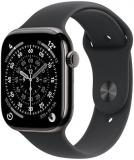Apple Watch Series 11 GPS + Cellular 46mm Smartwatch with Slate Titanium Case with Black Sport Band M/L. Sleep Score, Fitness Tracker, Health Monitoring, Always-On Display, Water Resistant