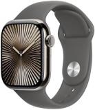 Apple Watch Series 10 GPS + Cellular 42 mm Smartwatch with Natural Titanium Case with Stone Grey Sport Band - M/L. Fitness Tracker, ECG App, Always-On Retina Display, Water Resistant