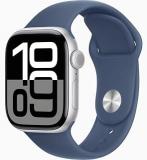 Apple Watch Series 10 [GPS, 42mm] - Silver Aluminum Case with Denim Sport Band, S/M (Renewed)