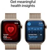 Apple Watch Series 11 GPS + Cellular 42mm Smartwatch with Gold Titanium Case with Gold Milanese Loop. Sleep Score, Fitness Tracker, Health Monitoring, Always-On Display, Water Resistant