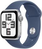 Apple Watch SE (2nd Gen) (GPS, 40mm) Silver Aluminum Case with Blue Denim Sport Band, M/L (Renewed)