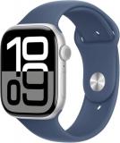 Apple Watch Series 10 [GPS, 46mm] - Silver Aluminum Case with Denim Blue Sport Band, M/L (Renewed)