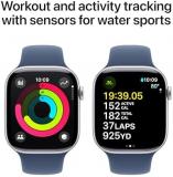 Apple Watch Series 10 GPS 46 mm Smartwatch with Silver Aluminium Case with Denim Sport Band - S/M. Fitness Tracker, ECG App, Always-On Retina Display, Water Resistant