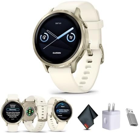 Garmin Venu 4, 41mm, Advanced Fitness Tracker GPS Smartwatch, 1.2" AMOLED Display, Built-in Flashlight, 10 Days of Battery Life, Lunar Gold with Bone Silicone Band (Watch Bundle)