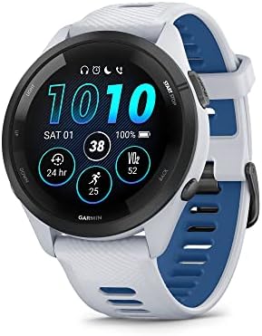 Garmin Forerunner 265 Running Smart Watch, Colorful AMOLED Display, Training Measures and Recovery Information, White Stone and Tide Blue (Renewed)